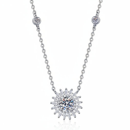 Van Gogh Sunflower 1 Carat Moissanite Diamond Pendant set in Platinum Plated 925 Silver (GRA)