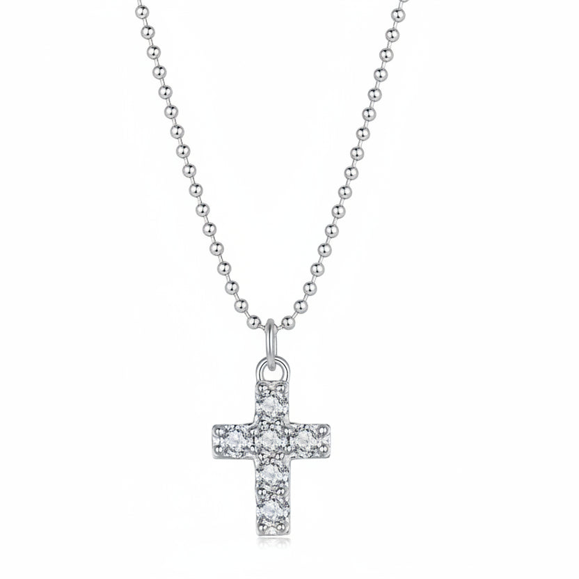 Holy Christian Cross Micro Moissanite Diamond Pendant set in Platinum Plated 925 Silver (GRA)