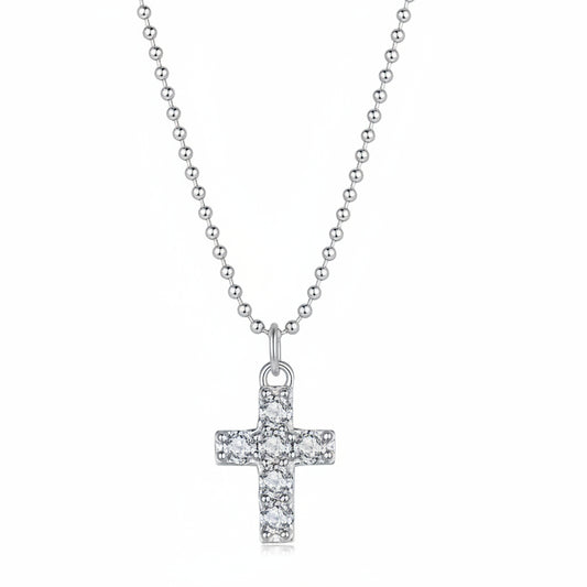 Holy Christian Cross Micro Moissanite Diamond Pendant set in Platinum Plated 925 Silver (GRA)
