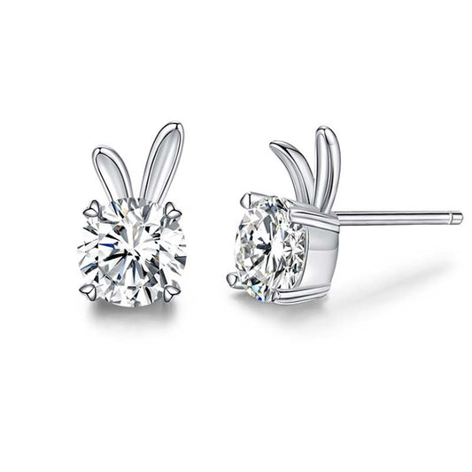 European Star Rabbit Design 2 Carat Moissanite Earrings set in Platinum Plated 925 Silver (GRA) Capella Reya side image