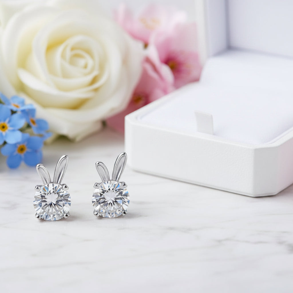 Star Rabbit 2 Carat Moissanite Diamond Earrings set in 925 Sterling Silver (GRA)