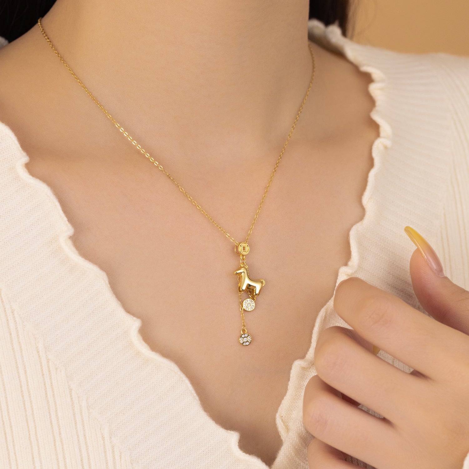 Lucky Pony Natural Zircon Gemstone Necklace set in 18K Gold Plated 925 Sterling Silver