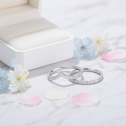 French V-Shape/Round Pavé Micro Inlay Moissanite Ring set in 18K White Gold Plated 925 Silver Capella Jewellery