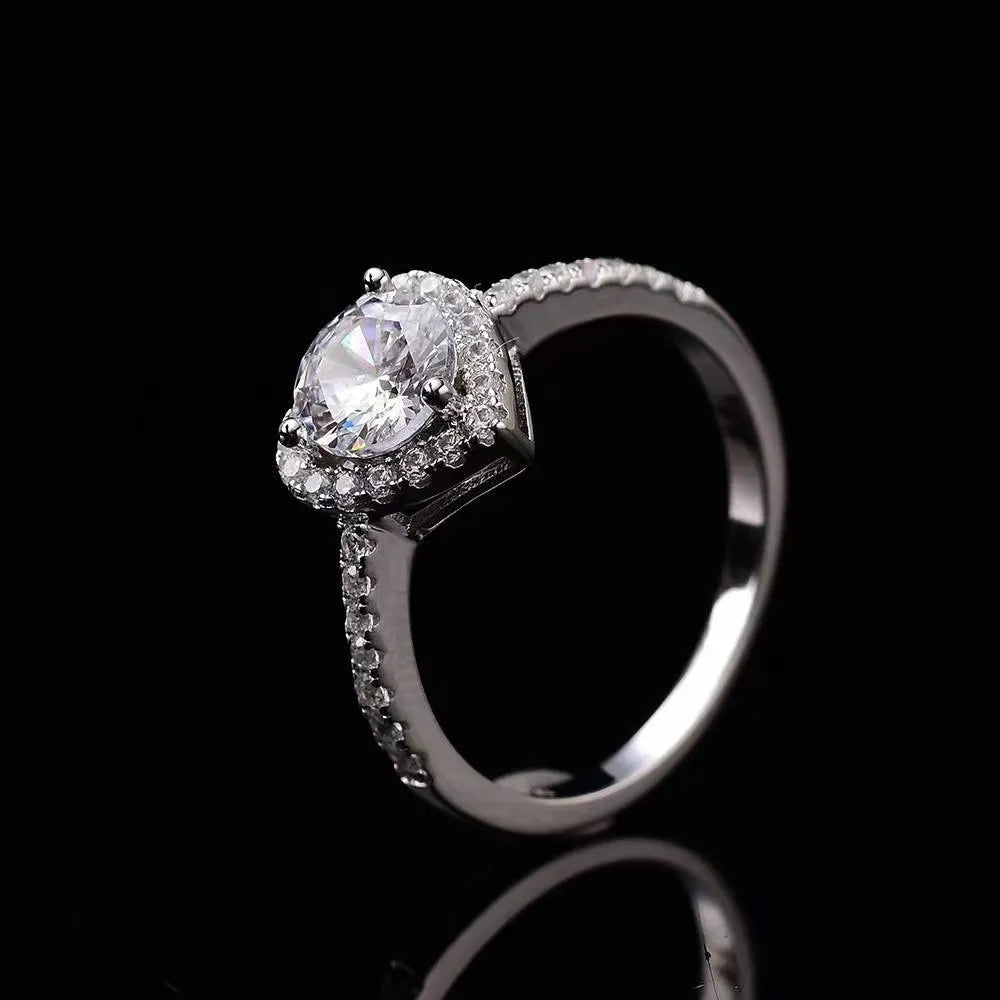 European Diamond Heart 1 Carat Moissanite Diamond Ring set in Platinum Plated 925 Silver (GRA)