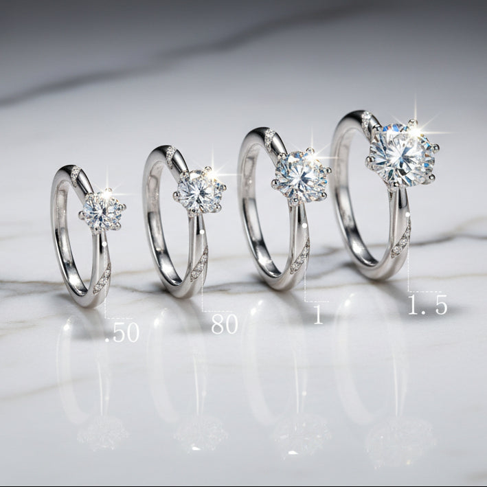 French Six-Claw Design 1.5 Carat Moissanite Diamond set in 18K White Gold Plated 925 Silver (GRA)