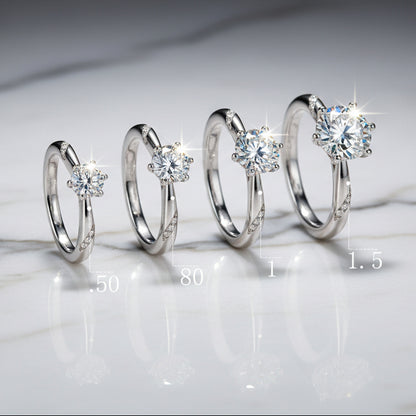 French Six-Claw Solitaire Micro Inlaid 1.5 Carat Moissanite Ring set in 18K White Gold Plated 925 Silver (GRA) Capella Jewellery