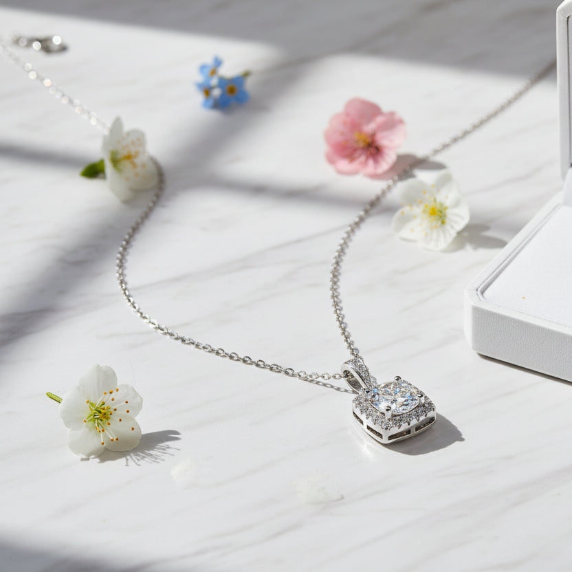 Italian Design Square Inlaid 1 Carat Moissanite Diamond Pendant set in 925 Silver (GRA)