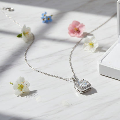 Italian Square Inlaid 1 Carat Moissanite Pendant set in 18K White Gold Plated 925 Silver (GRA) Capella Jewellery