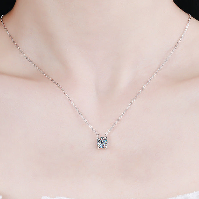 French Design 2 Carat Moissanite Diamond Necklace set in Platinum Plated 925 Silver (GRA)