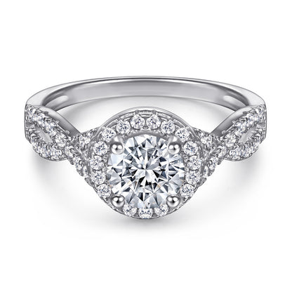 Italian Inspired Pavé Halo Solitaire 1 Carat Natural Zircon Gemstone Ring set in 18K White Gold Plated 925 Silver Capella Jewellery