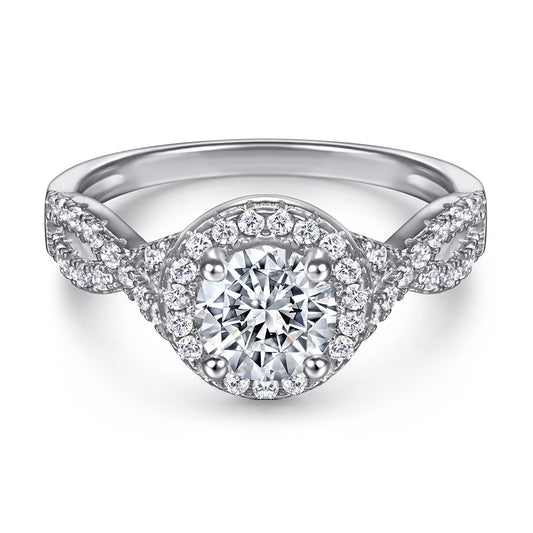 Italian Inspired Pavé Halo Solitaire 1 Carat Natural Zircon Gemstone Ring set in 18K White Gold Plated 925 Silver