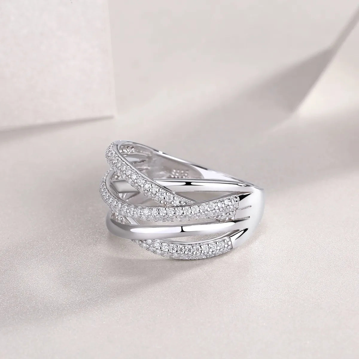 Italian Twist Micro Pavé-set 132 Moissanite Diamond Ring set in 18K White Gold Plated 925 Silver