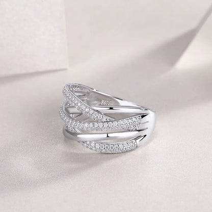 Italian Twist Design Micro Pavé-set 132 Moissanite Ring set in Platinum Plated 925 Silver (GRA) Capella Jewellery