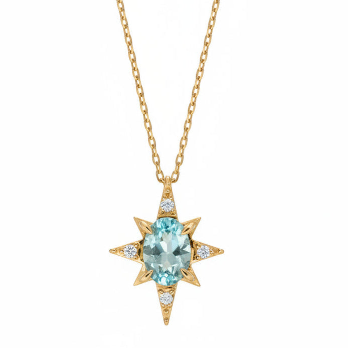 Japanese Natural Turquoise Topaz Gemstone Necklace set in 18K Gold Plated 925 Silver