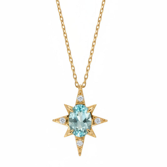 Japanese Natural Turquoise Topaz Gemstone Necklace set in 18K Gold Plated 925 Sterling Silver