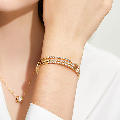 Fairy Tale Three Rings Micro Pave Natural Zircon Gemstone Bracelets set in 18K Gold Plating