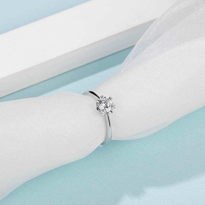 Hearts & Arrows Solitaire 0.5 Carat Moissanite Diamond Ring set in Platinum Plated 925 Silver (GRA)