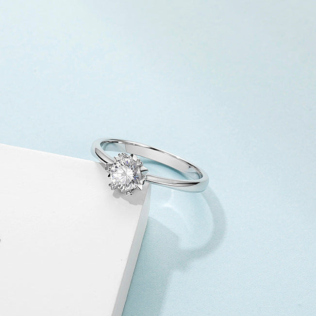 Hearts & Arrows Solitaire 0.5 Carat Moissanite Diamond Ring set in Platinum Plated 925 Silver (GRA)