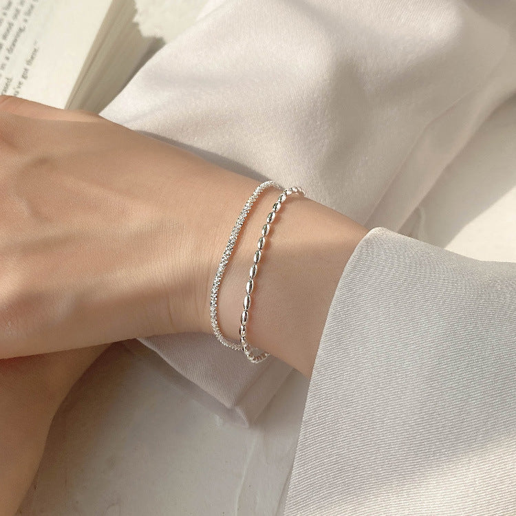 Starry Rice Bead Double Layer Bracelet set in White Gold Plated 925 Sterling Silver