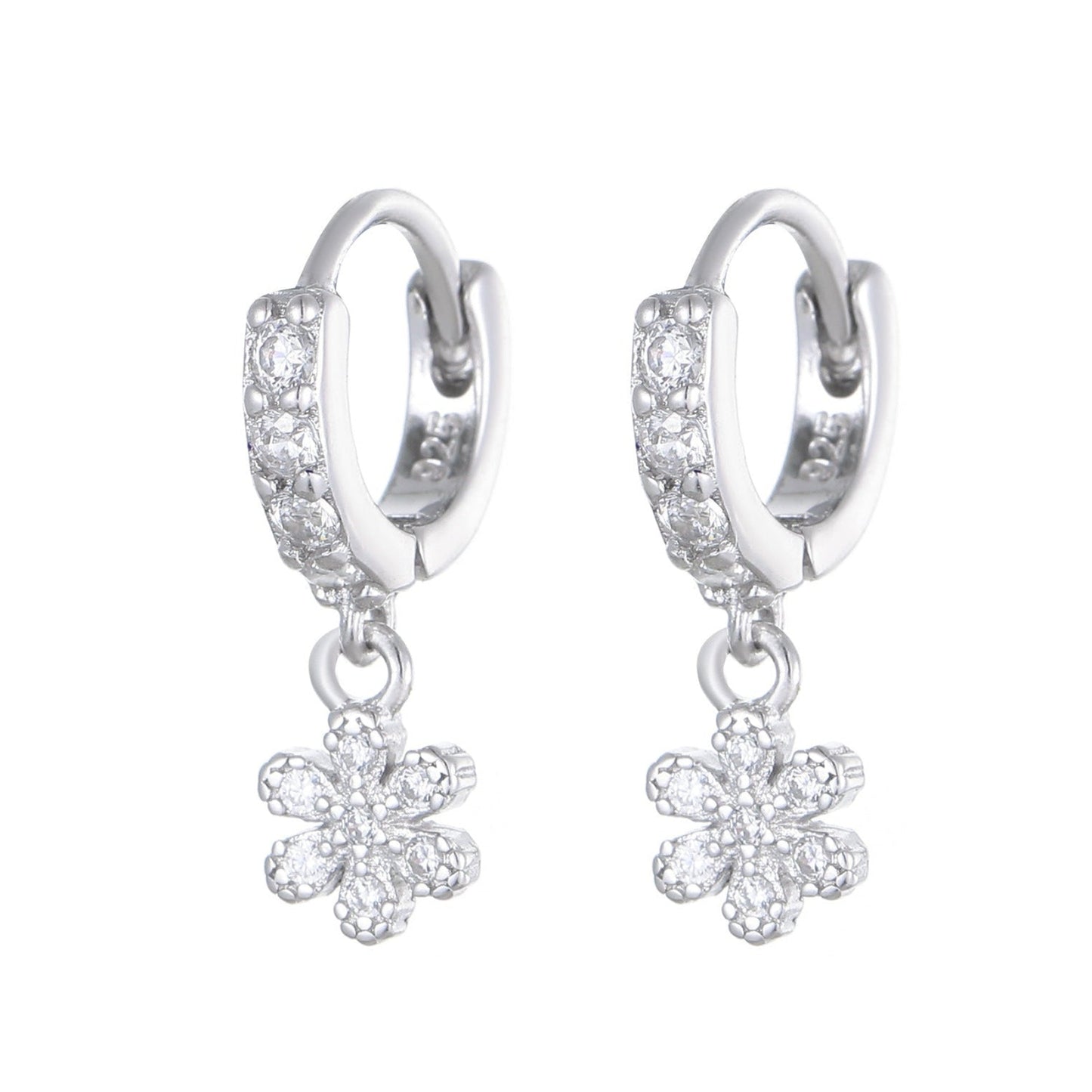 Italian Diamond Flowers Design Micro Natural Zircon Gemstone Earrings set in Platinum Plated 925 Silver Capella Jewellery