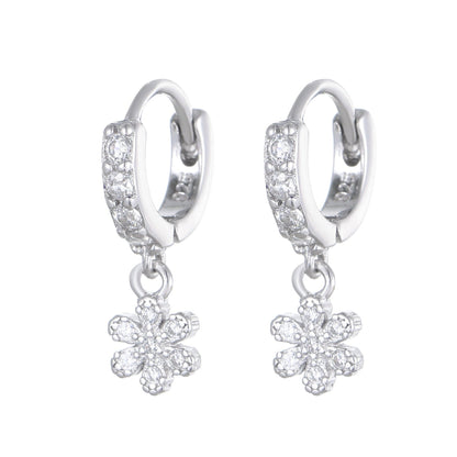 Italian Diamond Flowers Design Micro Natural Zircon Gemstone Earrings set in Platinum Plated 925 Silver Capella Jewellery