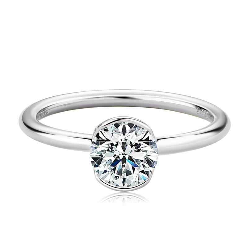 Classic French Round Design 1 Carat Moissanite Diamond Ring set in Platinum Plated 925 Silver (GRA)
