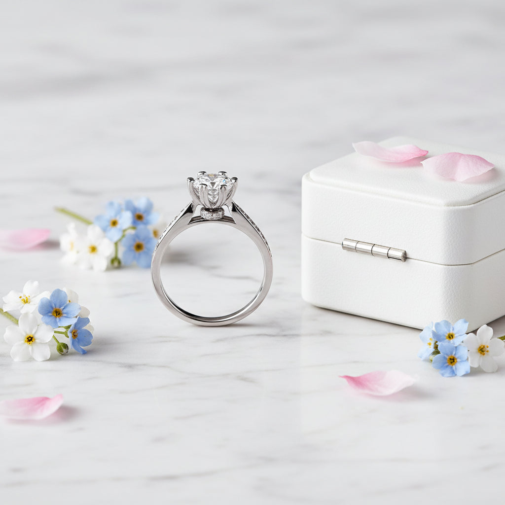 Hearts & Arrows 1 Carat Moissanite Diamond Ring set in 18K White Gold Plated 925 Silver (GRA)