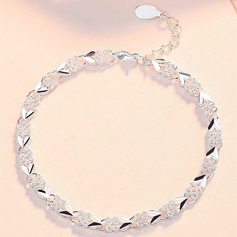 Four Leaf Clover Micro Inlay Natural Zircon Gemstone Bracelet set in Platinum Plated 925 Sterling Silver Capella Jewellery