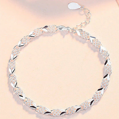 Four Leaf Clover Micro Inlay Natural Zircon Gemstone Bracelet set in Platinum Plated 925 Sterling Silver Capella Jewellery