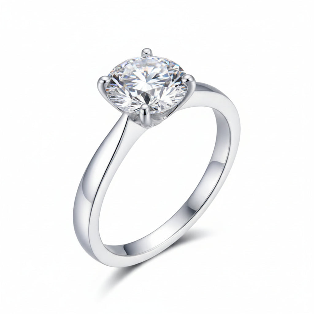 European Four-Claw Design 2 Carat Moissanite Diamond Ring set in 18K White Gold Plated 925 Silver (GRA)