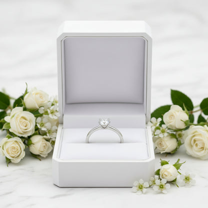 European Four-Claw Solitaire Ring 2 Carat Moissanite set in 18K White Gold Plated 925 Silver (GRA) Capella Jewellery