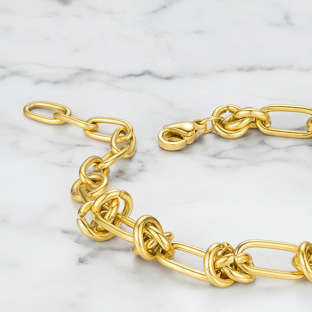 Modern Stylish Rope Knot Chain Bracelet set in 18K Gold Plating