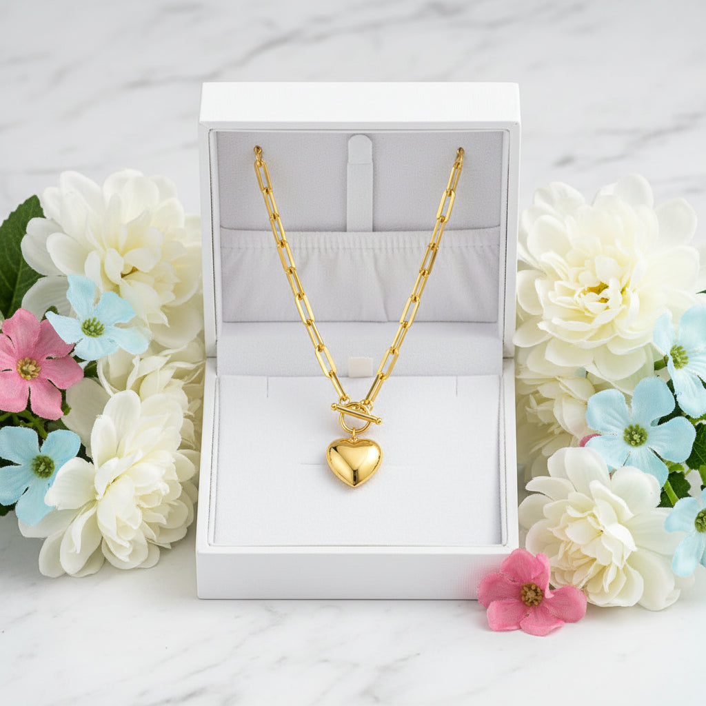 Classic European Design OT Buckle Closure Love Pendant set in 18K Gold Plating