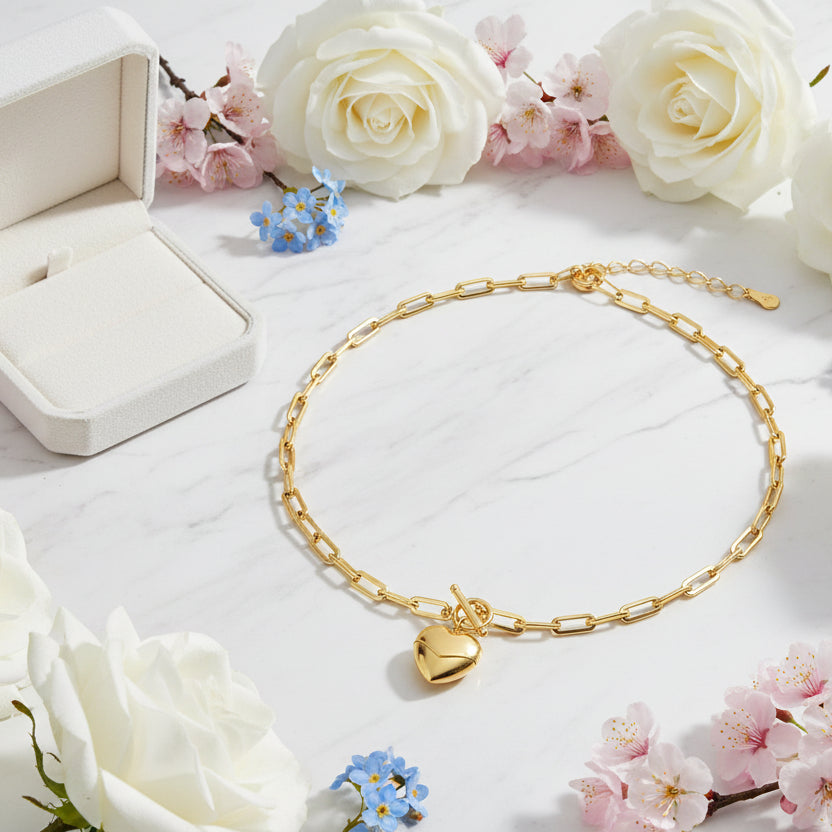 Classic European Design OT Buckle Closure Love Pendant set in 18K Gold Plating