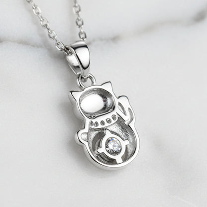 French Lucky Cat 0.3 Carat Moissanite Pendant set in 18K White Gold Plated 925 Silver Capella Jewellery