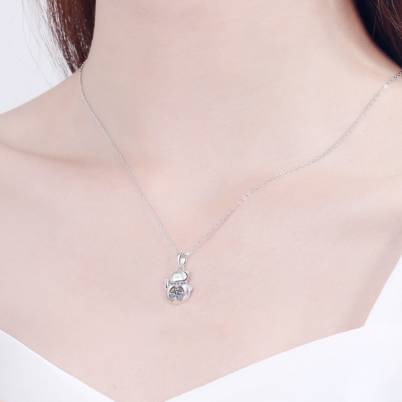 Lucky Cat 0.3 Carat Moissanite Diamond Pendant set in 925 Sterling Silver Necklace