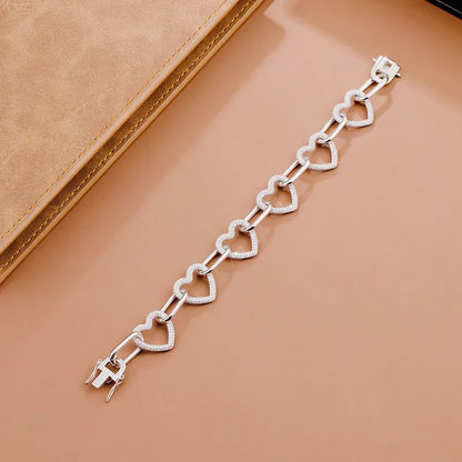 Hearts Of Diamonds Micro Natural Zircon Gemstones Bracelet set in 18K White Gold Plated 925 Silver Capella Jewellery