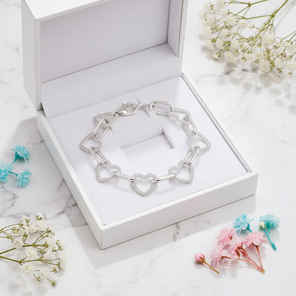 Hearts Of Diamonds Micro Natural Zircon Gemstones Bracelet set in 18K White Gold Plated 925 Silver Capella Jewellery