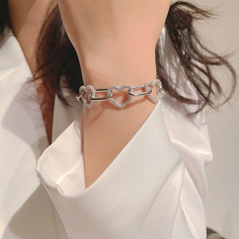 Hearts Of Diamonds Micro Natural Zircon Bracelet set in 18K White Gold Plated 925 Silver