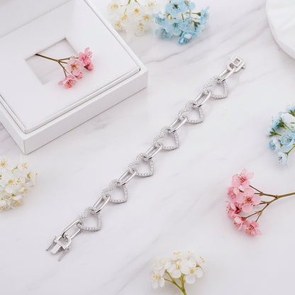 Hearts Of Diamonds Micro Natural Zircon Gemstones Bracelet set in 18K White Gold Plated 925 Silver Capella Jewellery