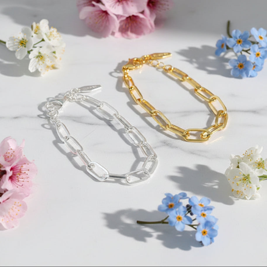 European Design Modern Chain Bracelet set in 18K Gold Plated 925 Sterling Silver