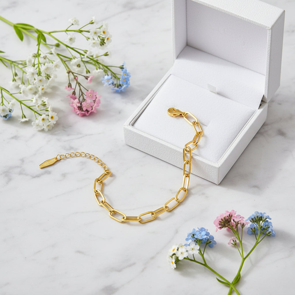 European Design Modern Chain Bracelet set in 18K Gold Plated 925 Sterling Silver