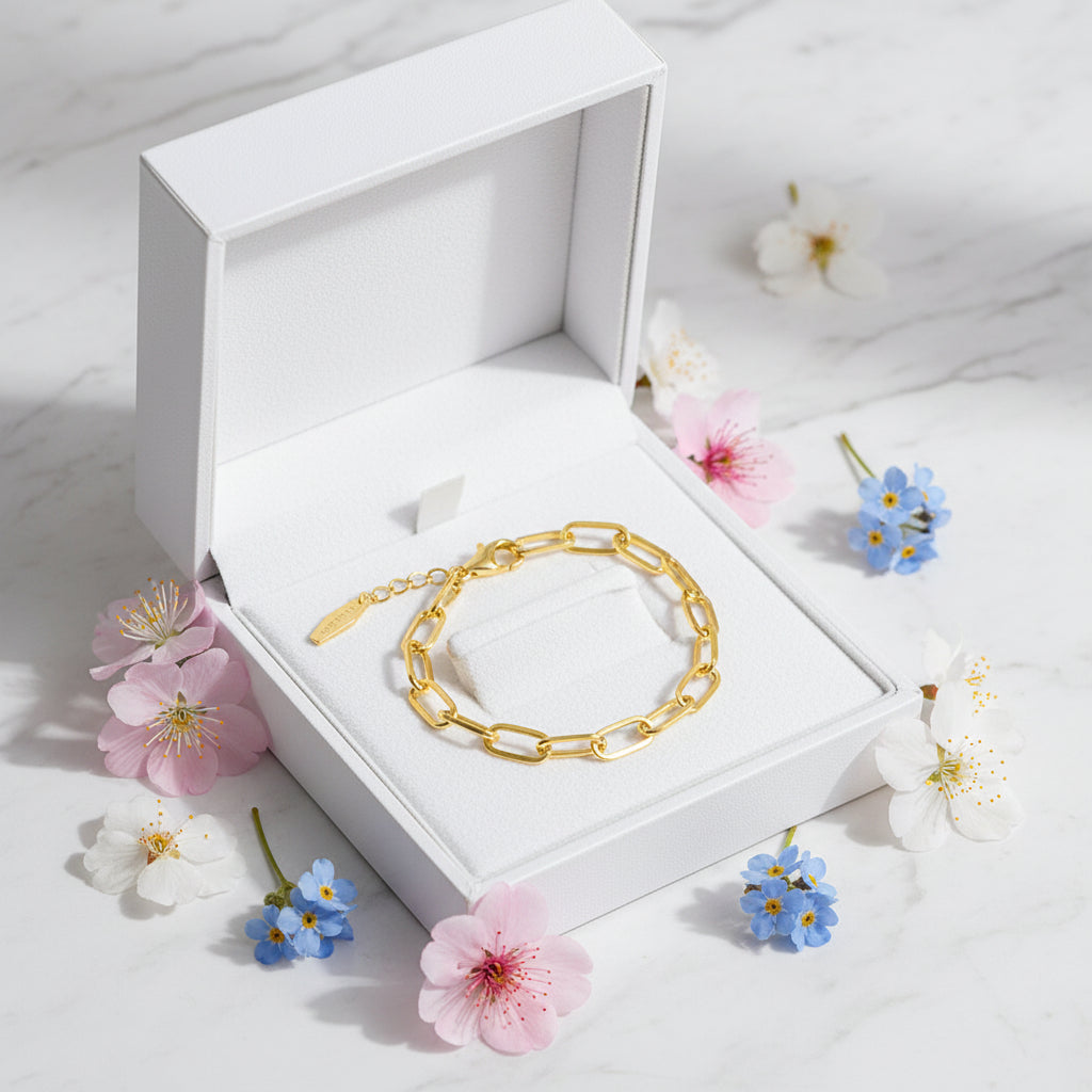 European Design Modern Chain Bracelet set in 18K Gold Plated 925 Sterling Silver