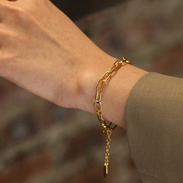 European Design Modern Chain Bracelet set in 18K Gold Plated 925 Sterling Silver