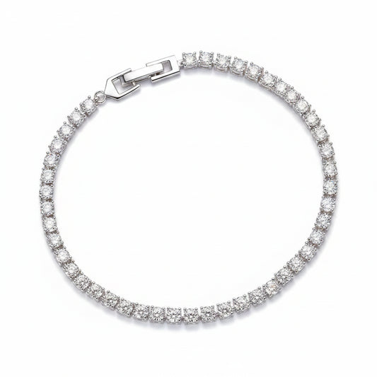 Italian Full Row 0.5 Carat Natural Zircon Gemstone Bracelet set in 18K White Gold 925 Silver