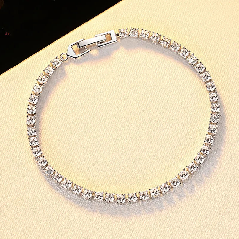 Italian Full Row 0.5 Carat Natural Zircon Gemstone Bracelet set in 18K White Gold 925 Silver Capella Jewellery