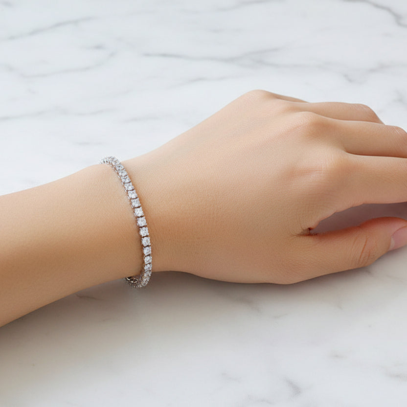 Italian Full Row 0.5 Carat Natural Zircon Gemstone Bracelet set in 18K White Gold 925 Silver Capella Jewellery
