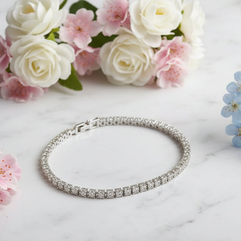 Italian Full Row 0.5 Carat Natural Zircon Gemstone Bracelet set in 18K White Gold 925 Silver Capella Jewellery