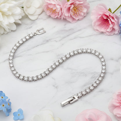 Italian Full Row 0.5 Carat Natural Zircon Gemstone Bracelet set in 18K White Gold 925 Silver Capella Jewellery