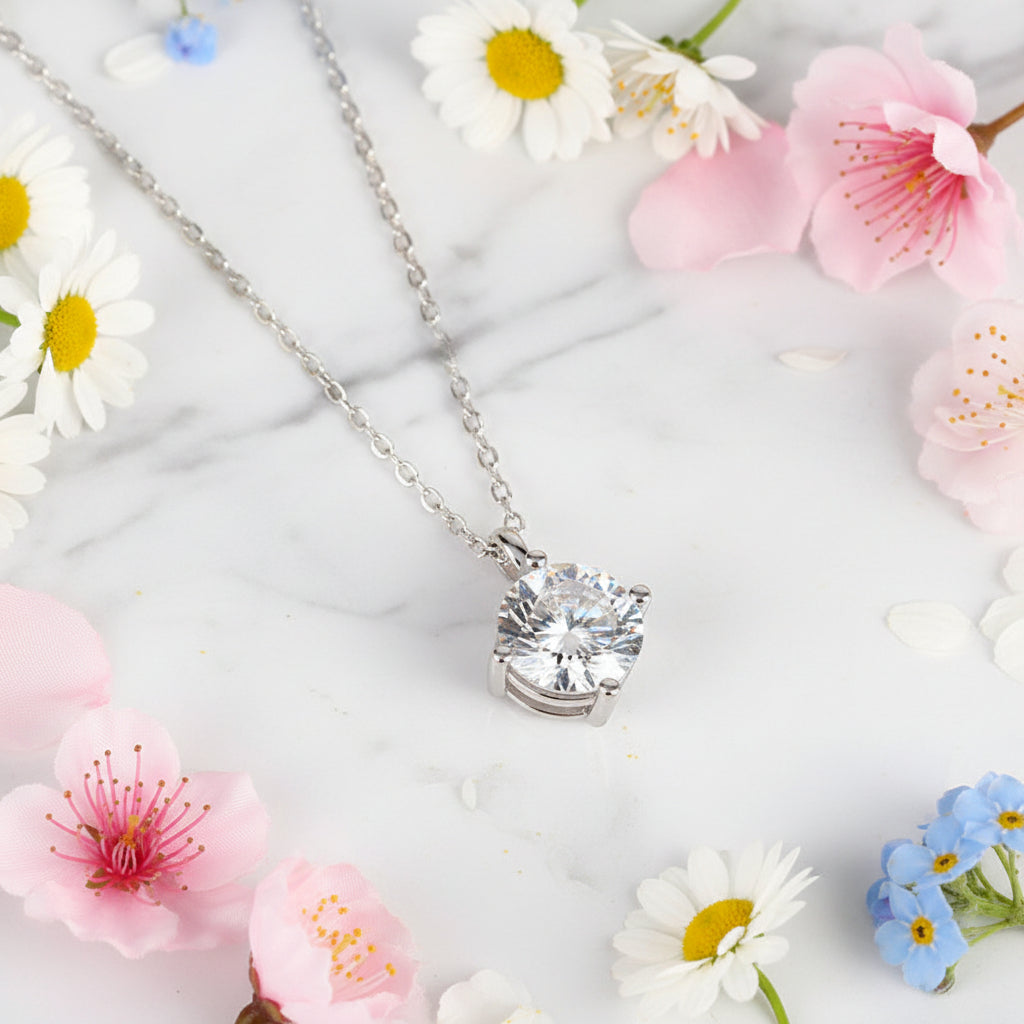 French Round Cut Solitaire 3 Carat Moissanite Diamond Pendant set in 925 Sterling Silver (GRA)